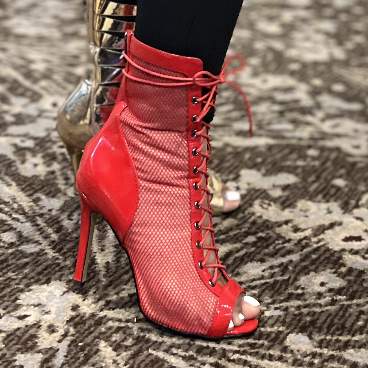 Red bootie heels online