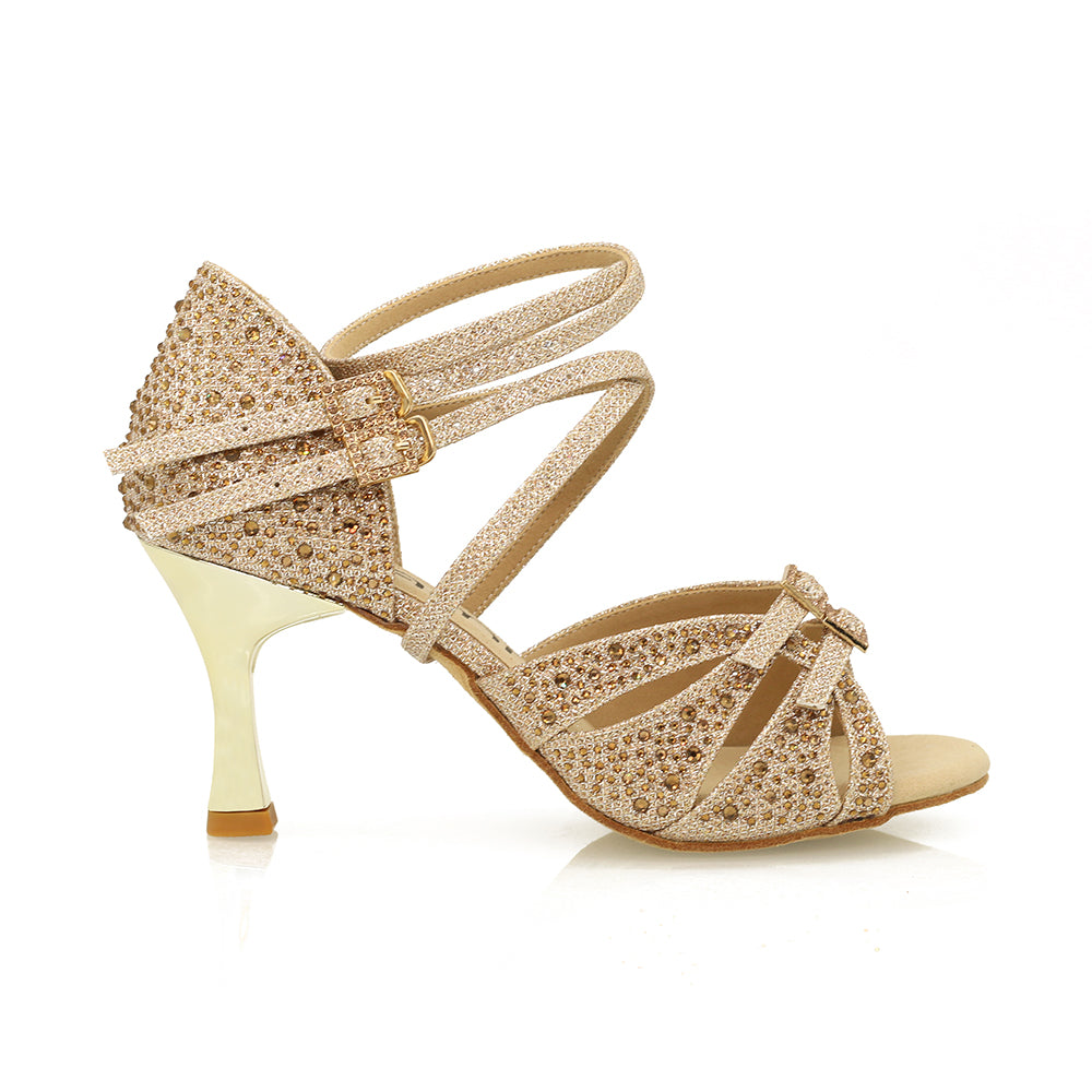 Yami: Elegant Bling Latin & Ballroom Dance Shoes with Gold Heel
