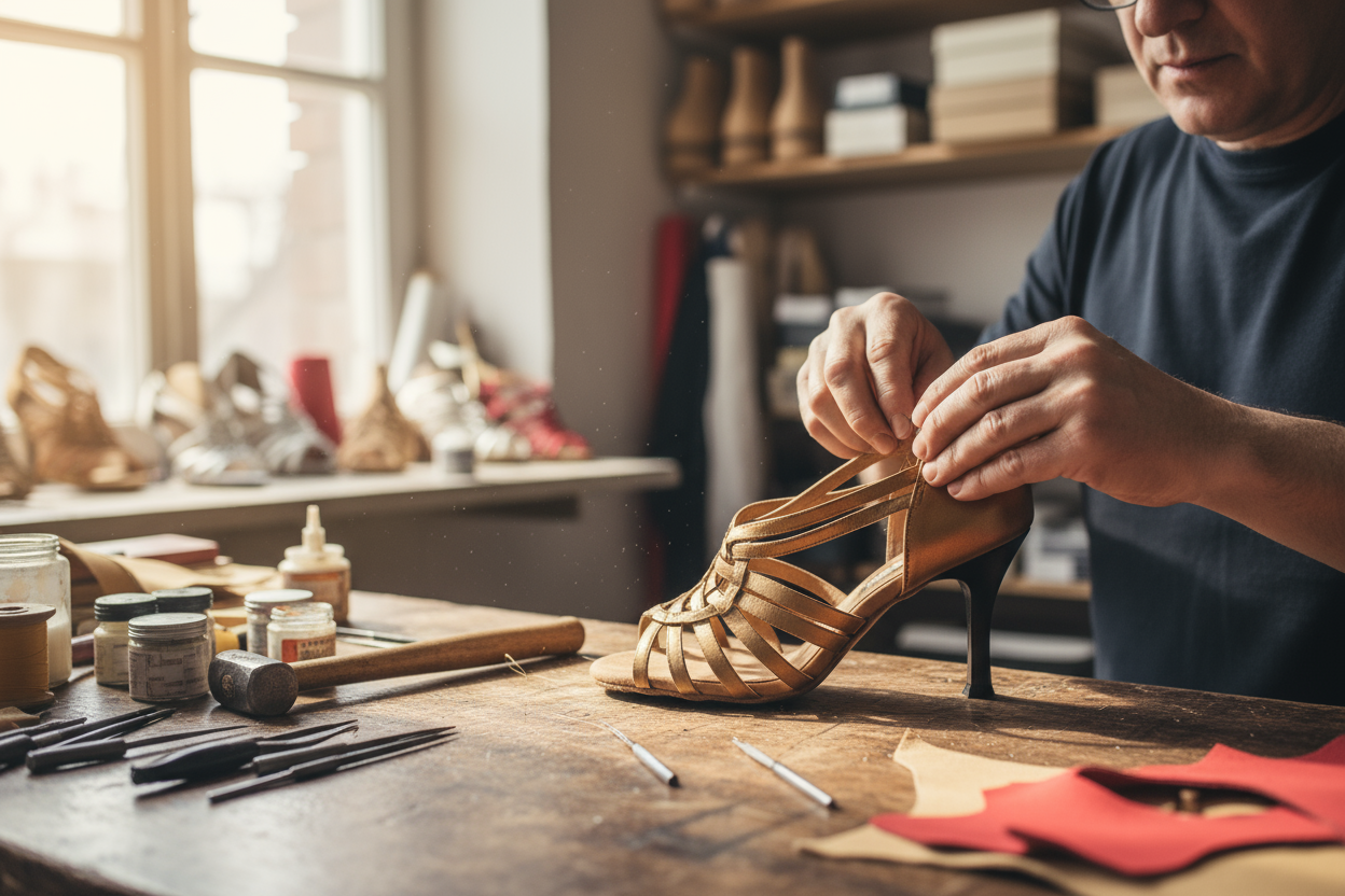 latin dance shoes being hand crafted